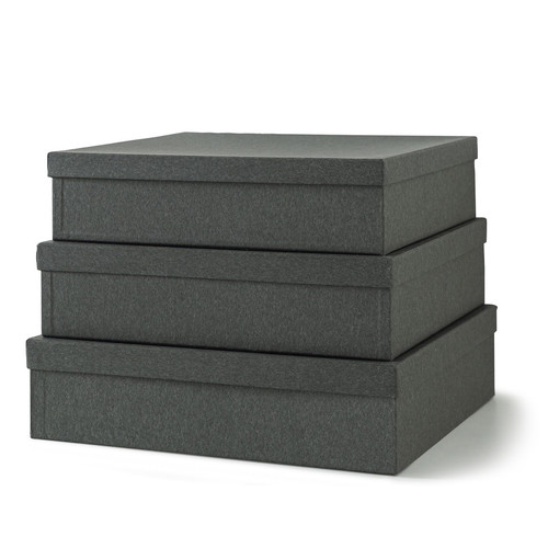 Black Kraft Paper Boxes for Storage - Set of 3 Stacking Scrapbook Boxes with Lids: Gray Charcoal Photo Storage, Decorative Storage Boxes for Artwork, Nesting Cardboard Receipt Boxes by Soul and Lane