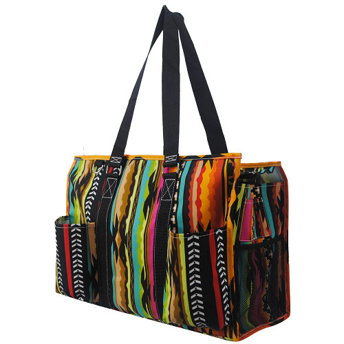 NGIL Zip-Top Organizing Utility Tote Bag with Exterior Pockets for Working Women, Teachers, Nurses, and Moms, Design in USA (Desert Serape-black)