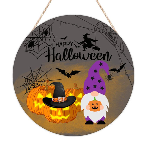 BESTORLOVE Welcome Sign for Wall Happy Halloween Gnome Pumpkin Wooden Signs Witch Bat Spider Web Wall Art Sign Haunt House Wall Hanging Sign for Home Laundry Bathroom Housewarming Gift 16x16in