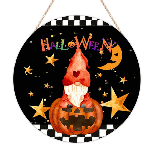 BESTORLOVE Welcome Sign Front Door Halloween Pumpkin Gnome Wood Sign Moon Star Wooden Plaques Horror Bloody Wood Decorations Sign for Laundry Room Bathroom Bedroom Kitchen Housewarming Gift 16in