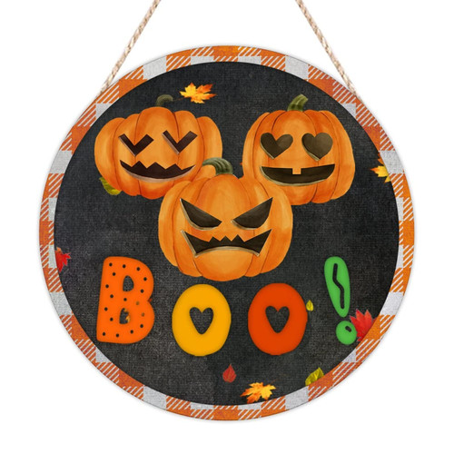 BESTORLOVE Welcome Sign Front for Door Halloween Boo Pumpkin Wood Signs Scary Witch Wood Plaque Sign Modern Farmhouse Decorative for Home Kitchen Laundry Shelf Decor Housewarming Gift 16x16in