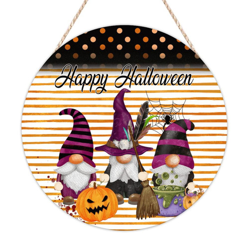 BESTORLOVE Welcome Sign Front Door Happy Halloween Gnome Wood Sign Scary Halloween Wood Plaque Sign Elegant Solid Wood Printed Sign for Laundry Room Home Kitchen Decoration Decor 16x16in