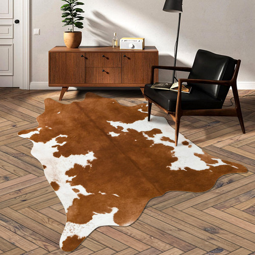 DweIke Faux Cowhide Rug, 4.6ft x 5.2ft Luxury Cow Print Rugs, Faux Fur Animal Cow Hide Carpet for Bedroom, Living Room, Office, Home Decor, Non-Slip Cute Cowhide Rug, Yellow-Brown DweIke Faux Cowhide Rug, 4.6ft x 5.2ft Luxury Cow Print Rugs, Faux Fur Animal Cow Hide Carpet for Bedroom, Living Room, Office, Home Decor, Non-Slip Cute Cowhide Rug, Yellow-Brown