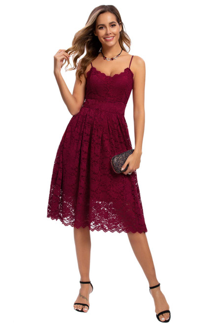 Riatobe Womens Lace Floral Overlay V Neck Sexy Sleeveless Cocktail Party Swing Wedding Dresses Wine Red Riatobe Womens Lace Floral Overlay V Neck Sexy Sleeveless Cocktail Party Swing Wedding Dresses Wine Red