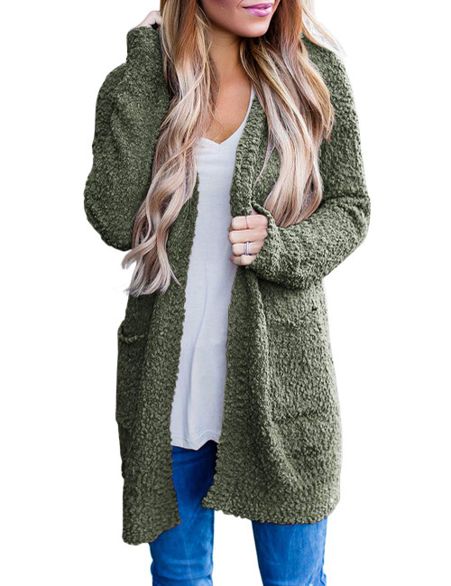 MEROKEETY Women's 2023 Winter Long Sleeve Soft Chunky Knit Sweater Open Front Cardigan Outwear Coat Olive