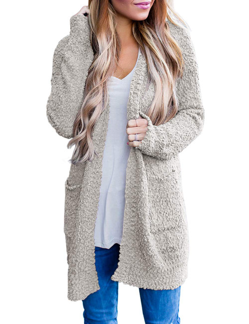 MEROKEETY Women's 2023 Winter Long Sleeve Soft Chunky Knit Sweater Open Front Cardigan Outwear Coat Off-White