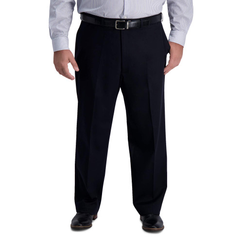 Haggar Men's Iron Free Premium Khaki Classic Fit Flat Front Expandable Waist Casual Pant (Regular and Big & Tall Sizes), Black-BT, 44W x 32L