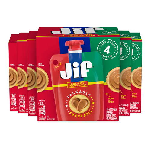 Jif Portable Squeeze Creamy Peanut Butter, 5 oz. Resealable Pouches, 24 ct.