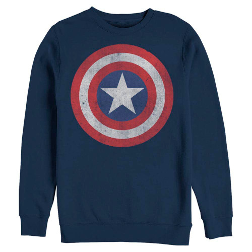 Marvel Tall Size Captain Classic Mens Pullover Crew Fleece, Navy Blue