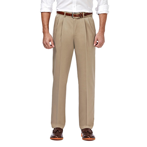 Haggar Men's Premium No Iron Khaki Classic Fit Pleat Front Casual Pant (Regular and Big & Tall Sizes), 40W x 34L