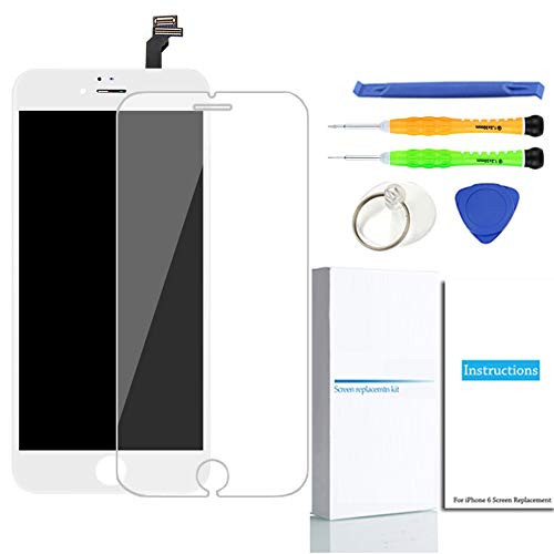 for iPhone 6 Screen Replacement (White), LCD Touch Screen Digitizer Display Frame Assembly Kit with Repair Tools + Glass Screen Protector, iPhone 6 4.7 Inch Only