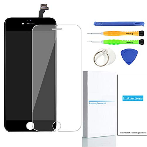 For iPhone 6 Screen Replacement (Black), LCD Touch Screen Digitizer Display Frame Assembly Kit with Repair Tools + Glass Screen Protector, iPhone 6 4.7 Inch Only