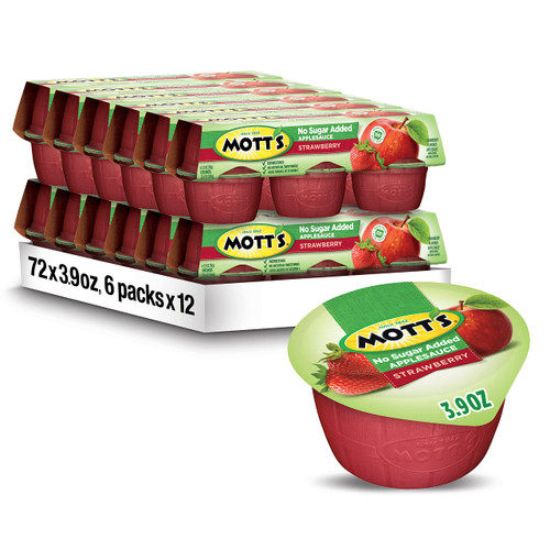 Mott's No Sugar Added Strawberry Applesauce, 3.9 Ounce Cup, 6 Count (Pack of 12) Mott's No Sugar Added Strawberry Applesauce, 3.9 Ounce Cup, 6 Count (Pack of 12)