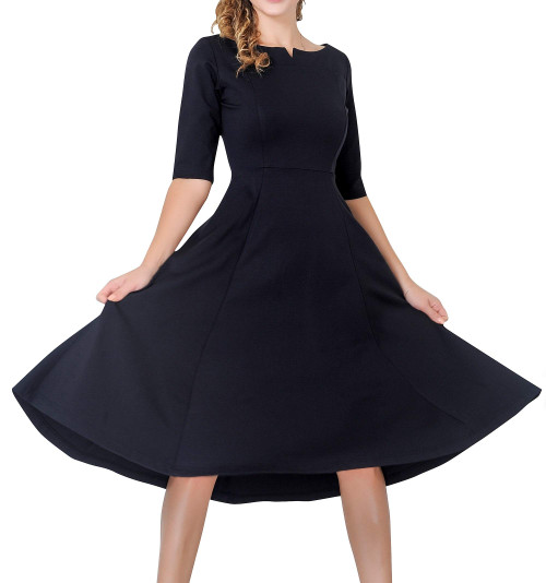 Marycrafts Women's Fit Flare Tea Midi Modest Dress for Office Business Work 22 Black