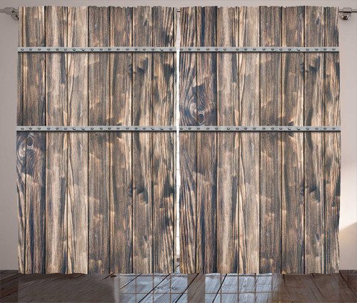 Ambesonne Rustic Curtains, Image of Wooden Planks with Screws and Nails Farmhouse Theme Log Cabin Print, Living Room Bedroom Window Drapes 2 Panel Set, 108" X 108", Brown Grey