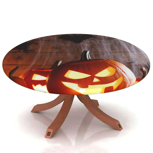 halloween Round Fitted Tablecloth Elastic Edge,for 57" to 68" Round Tables,Jack o' lantern holiday background,Suitable for festival holiday celebrate party Can Wipe Dining round Table coverr,orange