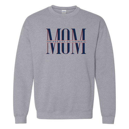 UGP Campus Apparel AW1349 - Illinois Fighting Illini Classic Mom Crewneck Sweatshirt - Small - Sport Grey