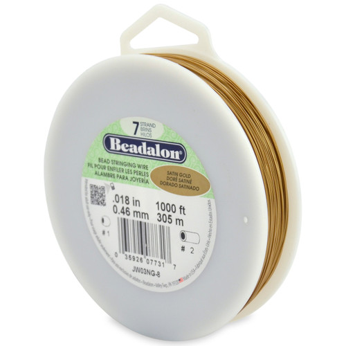Beadalon 7 Strand Stainless Steel Bead Stringing Wire.018 in / 0.46 mm, Satin Gold, 1000 ft / 305 m