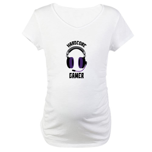 CafePress Hardcore Gamer Maternity T Shirt Cotton Maternity T-Shirt, Cute & Funny Pregnancy Tee White