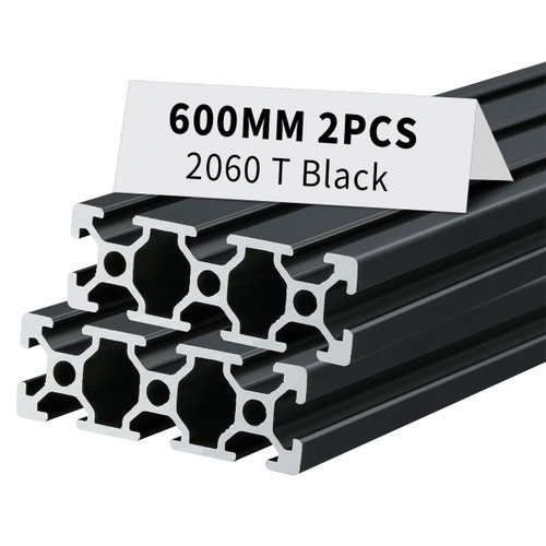 BELLA BAYS 2pcs 23.62 inch 600mm 2060 T Slot Aluminum Extrusion Profile European Standard Anodized Black Extruded Linear Rail Guide Frame for 3D Printer Laser Engraving Machine CNC Workbench DIY