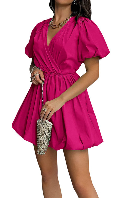 PRETTYGARDEN Women's Summer Puff Sleeve Short Mini Dress Flowy Ruffle V Neck A Line Wrap Dresses (Rose Red,Large) PRETTYGARDEN Women's Summer Puff Sleeve Short Mini Dress Flowy Ruffle V Neck A Line Wrap Dresses (Rose Red,Large)