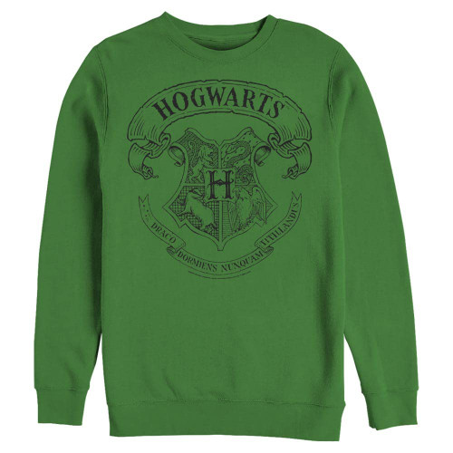 Warner Brothers Men's Harry Potter and The Deathly Hallows Hogwarts Crest Pullover Crew Fleece, Kelly Green, Small