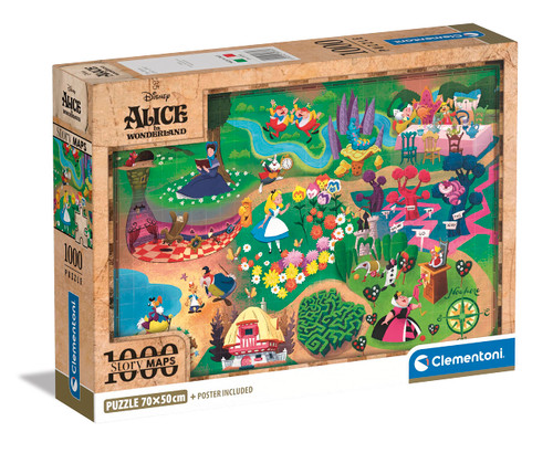 Clementoni Disney Maps Alice-1000 Pieces-Puzzle, Entertainment for Adults-Made in Italy, 39785