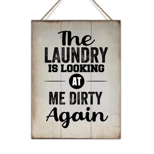 Swavecat Vintage Wood Sign The Laundry is Looking at Me Dirty Again Wooden Sign Plaque Inspirational Quotes Scripture Hanging Sign Farmhouse Wood Plaques 18x24in New Home Wall Decoration Gift