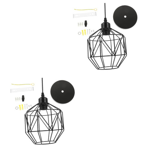Cabilock 2 Sets Wrought Iron Chandelier Metal Wire Pendant Light Chandeliers Metal Wire Cage Lamp Guard Decorative Iron Chandelier Light Fixture Lamp Cage Guard Retro Decor Ceiling Hanging