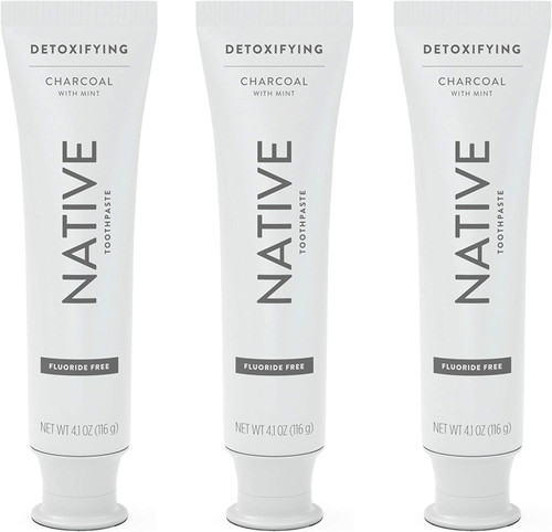 Native Toothpaste Made from Naturally-Derived Cleaners and Simple Ingredients That Safely Whitens Teeth, 4.1 oz, Charcoal Fluoride Free - 3 Count