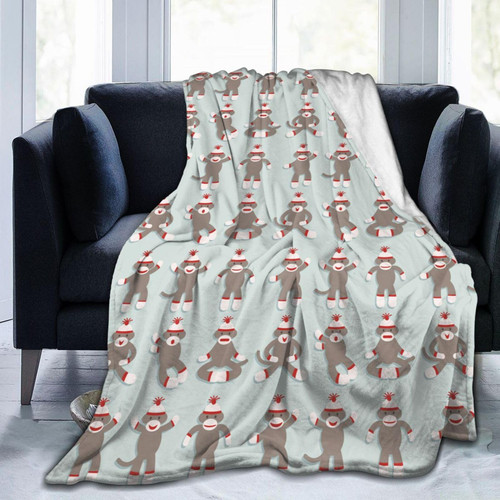 Fleece Throw Blanket,Sock Monkey Pattern Plush Flannel Blankets,Soft and Lightweight Bed Throws for Couch Sofa 60"X50"