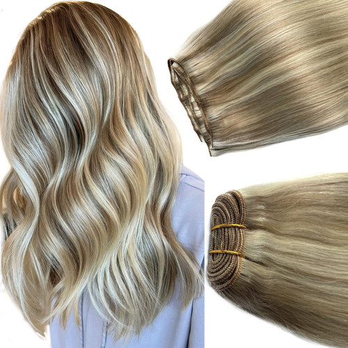 Sew in Hair Extensions Real Human Hair, 16 Inch 100G Weft Hair Extensions Human Hair, Balayage Ash Blonde to Blonde Highlights Hand Tied Weft Hair Extensions Human Hair Bundles Sew in Weft Extensions Sew in Hair Extensions Real Human Hair, 16 Inch 100G Weft Hair Extensions Human Hair, Balayage Ash Blonde to Blonde Highlights Hand Tied Weft Hair Extensions Human Hair Bundles Sew in Weft Extensions