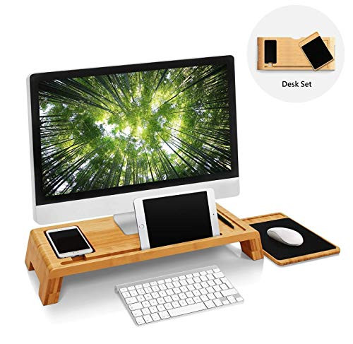 Bamboo Wood Monitor Stand Computer Riser with Storage Organizer Office Desk Laptop Cellphone TV Printer Desktop Container Natural