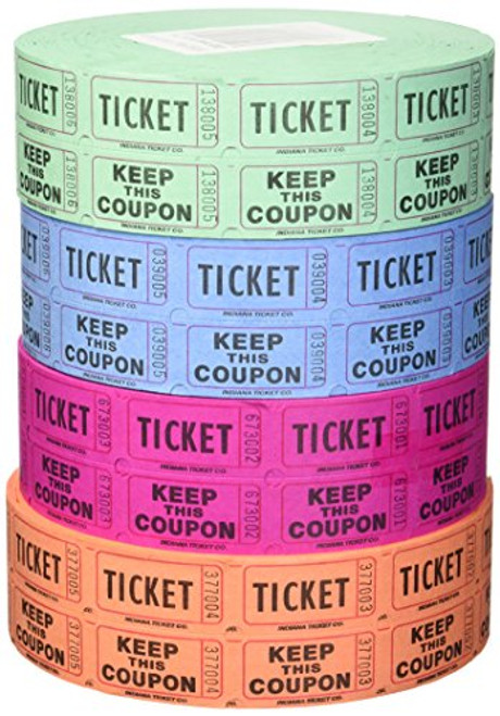 56759 Raffle Tickets - (4 Rolls of 2000 Double Tickets) 8,000 Total 50/50 Raffle Tickets (4 Assorted Colors)