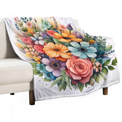 MaSiledy Bed Throw Blanket Boho Rainbow with Flowers Neutral Color-4 Warm Cozy Lightweight Blanket Bohemian Vintage Flowers Blanket 50"x60" for Bed Couch Sofa Gifts for Adults for All Season