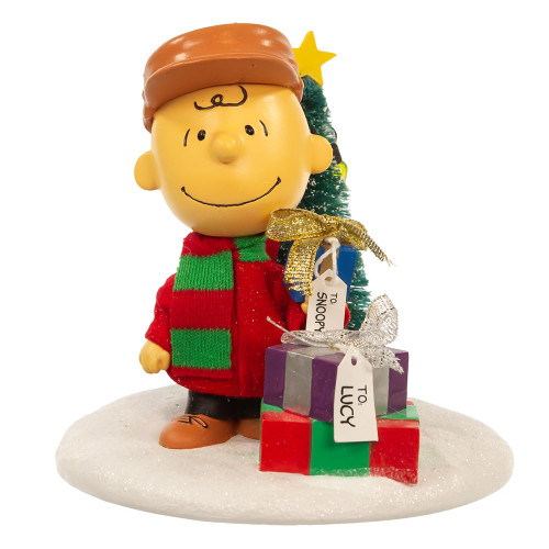 Peanuts Kurt Adler 4.5-Inch Fabric Mache Charlie Brown with Tree Table Piece, Multicolor