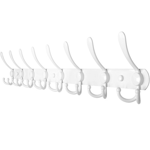 WEBI Coat Rack Wall Mounted Long,8 Tri Hooks for Hanging,30 inch Hook Rack,Hook Rail,Coat Hanger Wall Mount for Clothes,Jacket,Hats,Towel,White