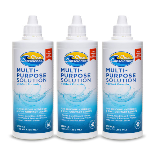 Cruelty-Free Contact Lens Solution 12oz - Multi Purpose Contact Solution & Contact Lens Cleaner - Eye Contact Solution, Sterile Isotonic Contact Lenses Solution by Clear Conscience (3 Pack)