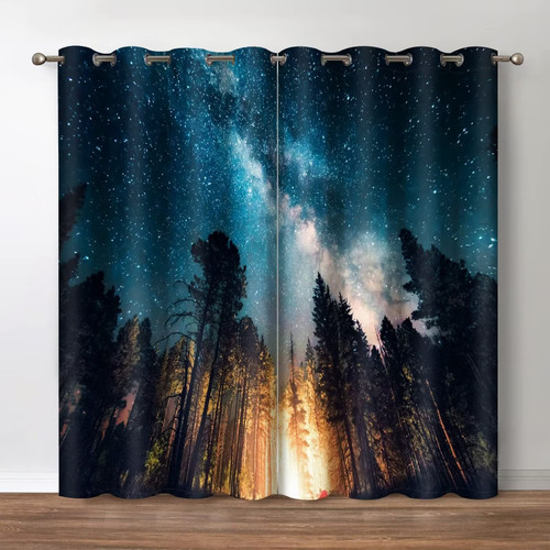 Jekeno Forest Galaxy Nature Blackout Curtains, Starry Milky Way Bonfire Print Decor, Night Sky Tree Grommet Window Drapes for Home Bedroom Living Room Darkening 2 Panel Set, 42"x63" Jekeno Forest Galaxy Nature Blackout Curtains, Starry Milky Way Bonfire Print Decor, Night Sky Tree Grommet Window Drapes for Home Bedroom Living Room Darkening 2 Panel Set, 42"x63"