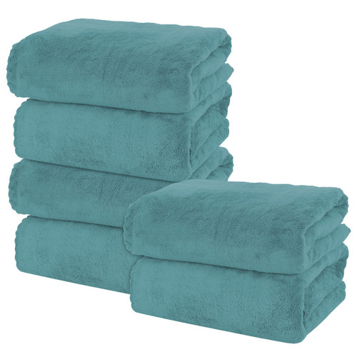 MOONQUEEN 6 Pack Premium Bath Towel Set - Quick Drying - Microfiber Coral Velvet Highly Absorbent Towels - Multipurpose Use as Bath Fitness, Bathroom, Shower, Sports, Yoga Towel (Teal)