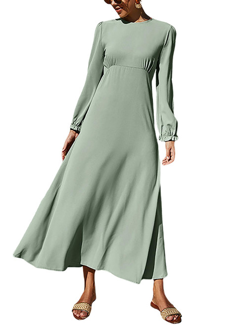 Rooscier Women's Ruffle Long Sleeve Empire Waist A Line Swing Flowy Long Maxi Dress Green Medium