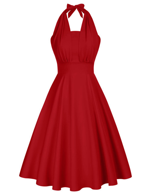 Belle Poque Vintage Cocktail 1950S Retro Halter A Line Dresses for Women Pinup X Large Red