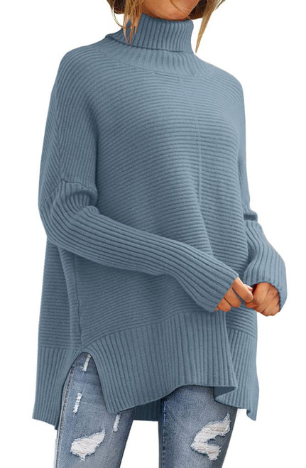 LILLUSORY Women's Turtleneck Oversized Sweaters Tunic Fall 2023 Trendy Casual Batwing Ribbed Knit Sweater Tops Indigo