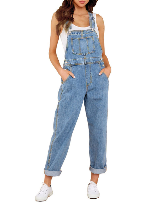 SPSHODOW Overalls for Womens Classic Adjustable Straps Pockets Denim Overalls Loose Fit Jeans Jumpsuits