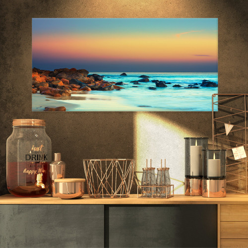 Designart Sunset Over Blue Sky-Seascape Photography Canvas Print-32x16, 32x16