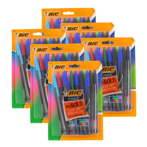 Bic Cristal Xtra Bold Stick Ballpoint Pens, 1.6mm, Bold Point, Assorted Colors, Pack of 144