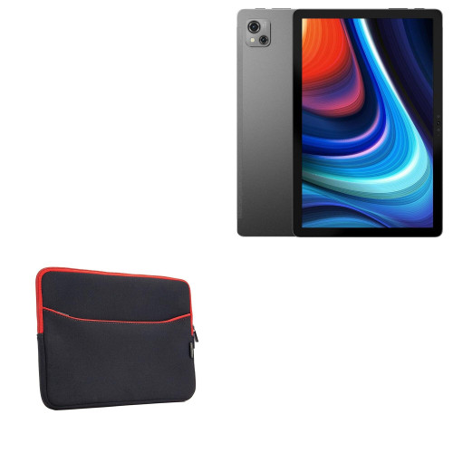 BoxWave Case Compatible with Blackview Oscal Pad 13 - SoftSuit with Pocket, Soft Pouch Neoprene Cover Sleeve Zipper Pocket - Jet Black with Red Trim