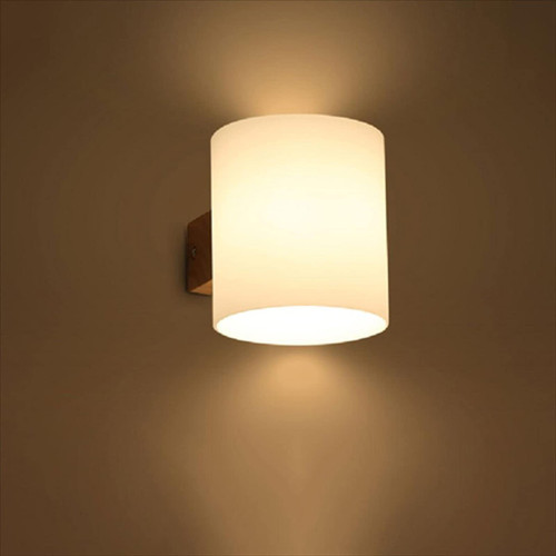 OUUED European Wall Light Creative Japanese-Style Drums Glass Simple Modern Solid Wood Wall Lamp Lampshade Wall Light Bedroom Bedside Lamp Living Room Aisle Staircase Balcony E27 Wall Sconce