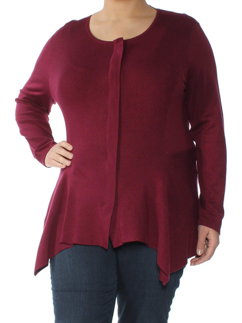Alfani Womens Handkerchief Hem Cardigan Sweater, Red, X-Large