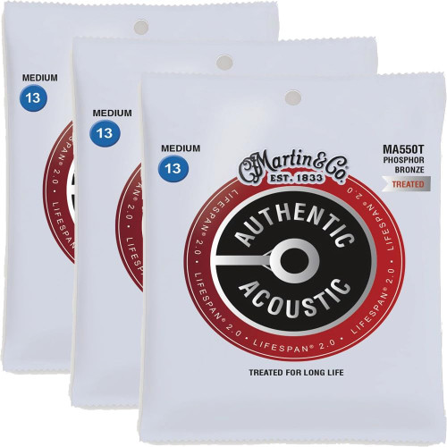 3-Pack Martin Phosphor Bronze Medium Authentic Acoustic Guitar Strings 13-56